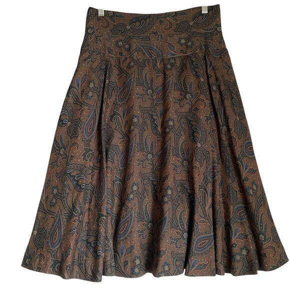 Dresses & Skirts - Vintage Midi Pleated Skirt M Olive Green Paisley Wool Silk Prairie Cottagecore